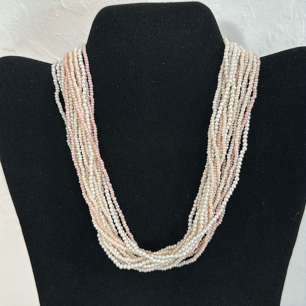 Napier Multi-Strand White & Pink Seed Bead Vintage Necklace